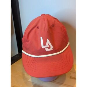 LA‎ Rope Hat Coral Red Embroidered Logo Lightweight Summer Travel Cap